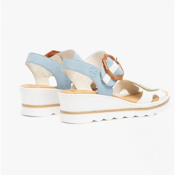 67476-10 Ladies Wedge Sandals White/Blue