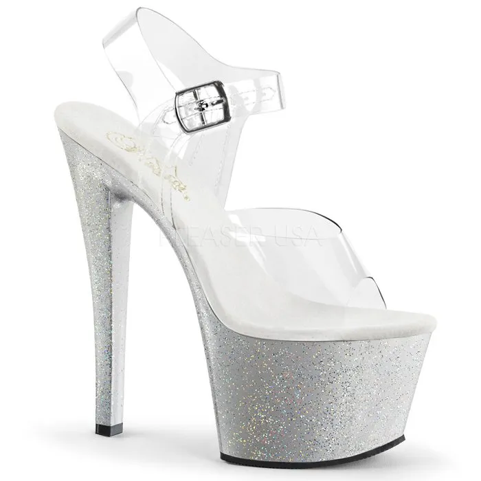 7" Heel Ankle Strap Sandal Featuring Iridescent Glitter (SKY-308MG)