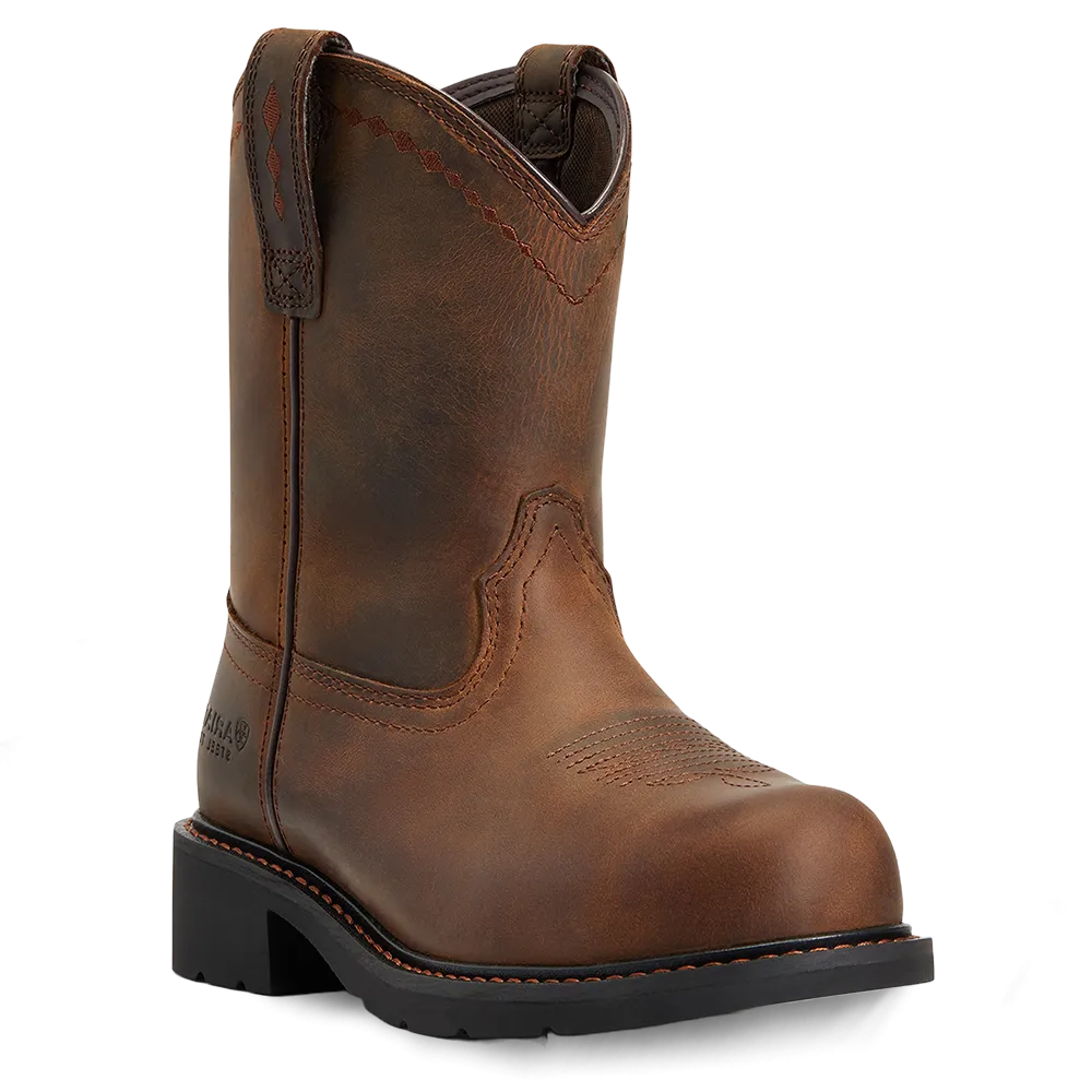 Ariat Ladies Fatbaby® Distressed Brown Pull On Steel Toe Work Boots 10040431