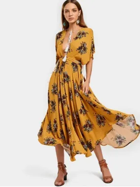 BerryBetty - Beautiful Batwing Floral Cut Out Maxi Dress