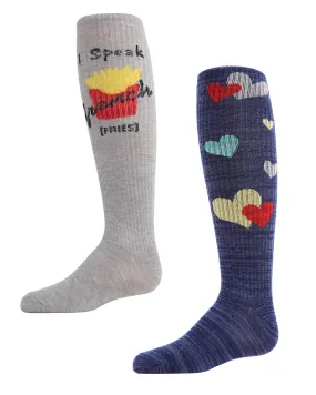 Girls' 2 Pair Pack I Speak French Fries Knee High Socks