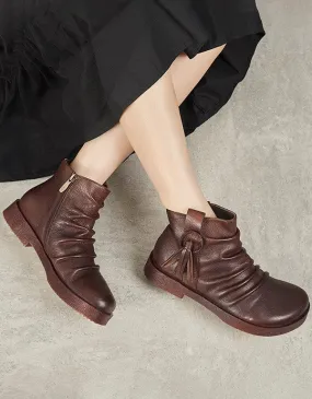 Handmade Retro Leather Women Roundhead Booties