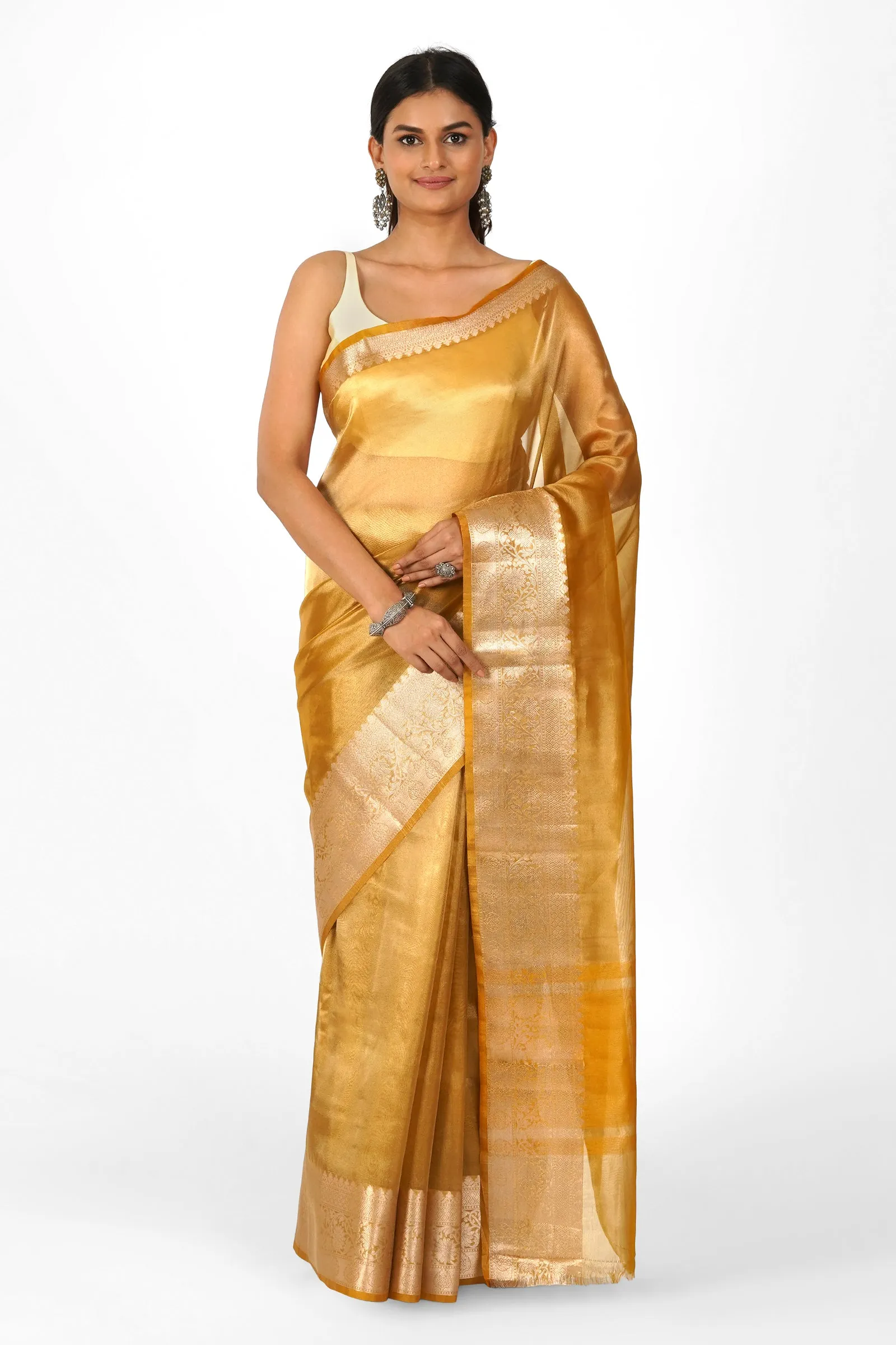 Kanika Mustard Banarasi Tissue Saree