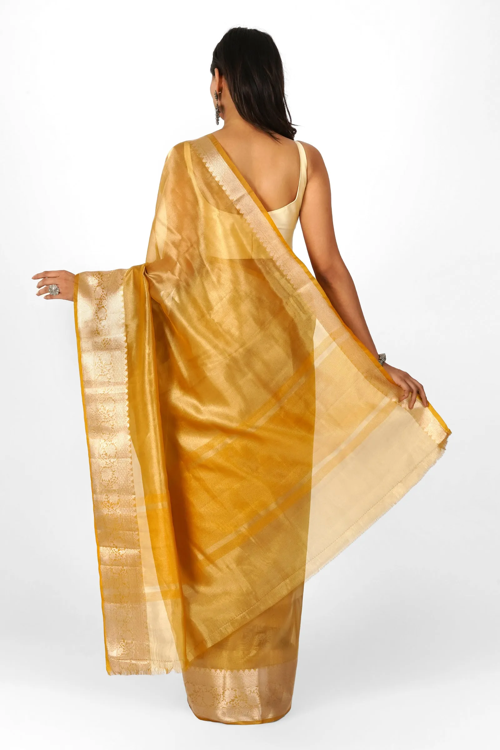 Kanika Mustard Banarasi Tissue Saree