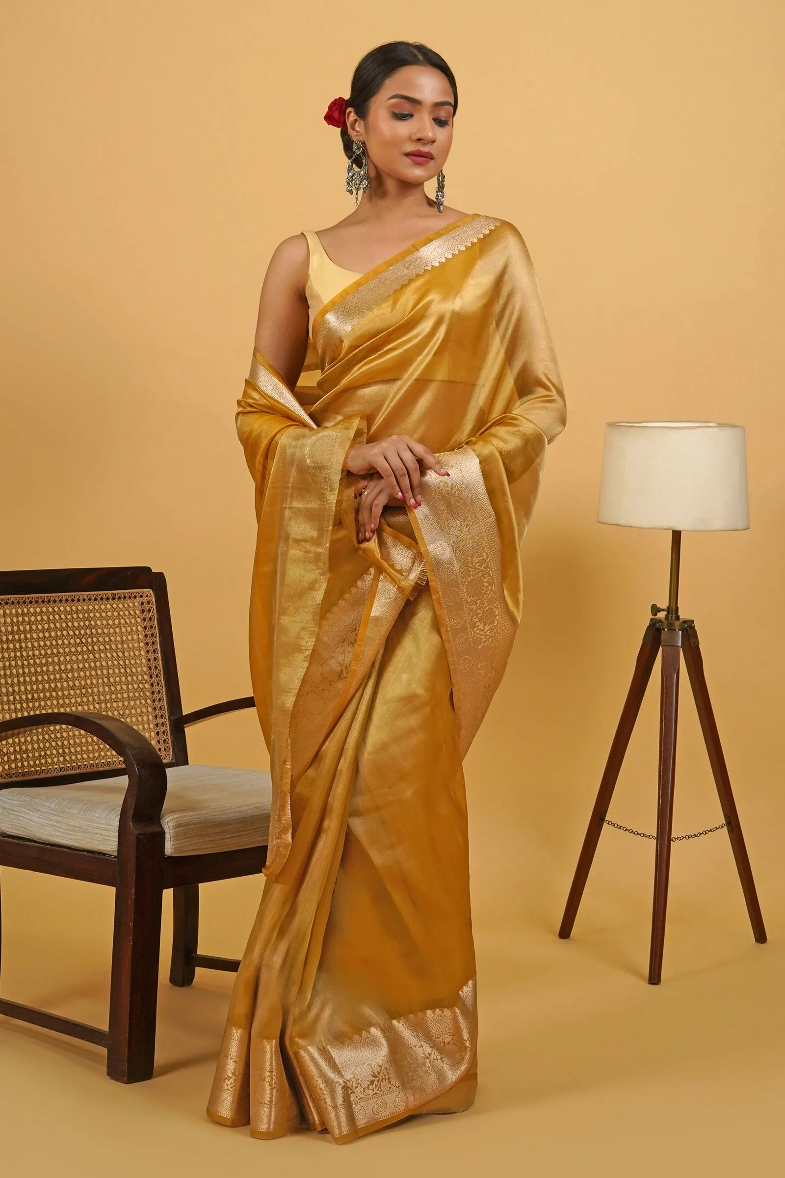 Kanika Mustard Banarasi Tissue Saree