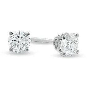 LADIES SOLITAIRE STUD EARRING 1/2 CT ROUND DIAMOND 14K WHITE GOLD (EXCELLENT QUALITY)