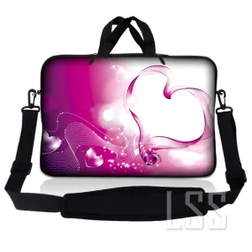 Laptop Notebook Sleeve Carrying Case with Carry Handle and Shoulder Strap - Pink Heart