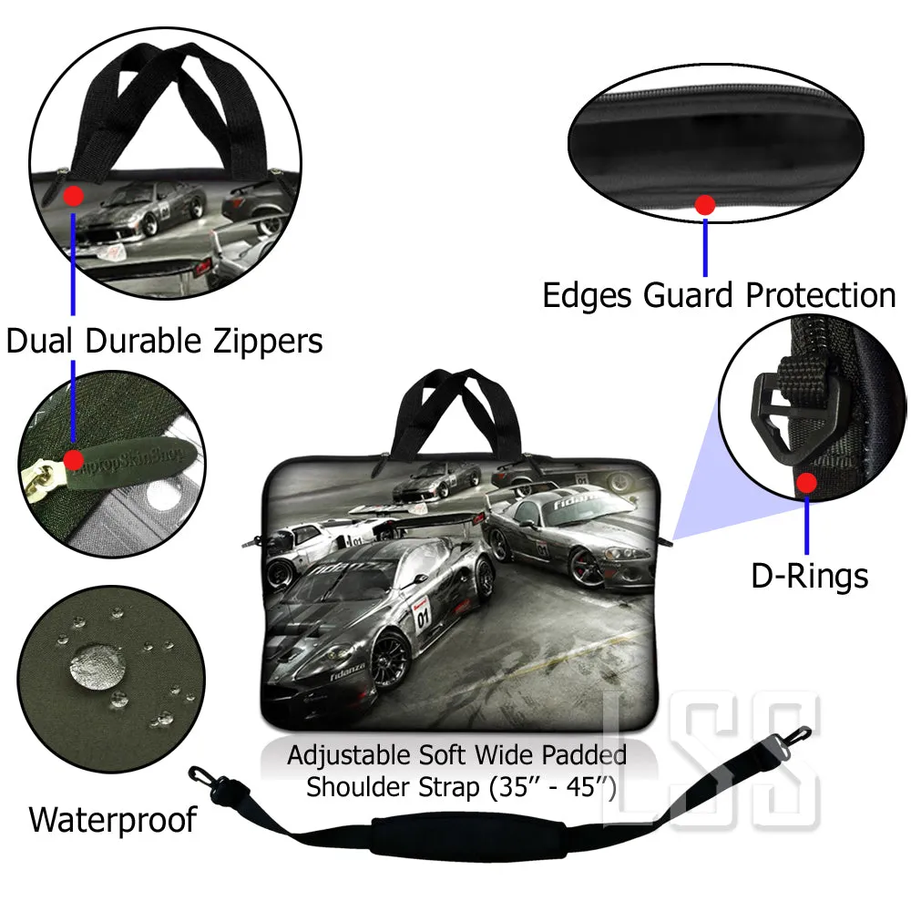 Laptop Notebook Sleeve Carrying Case with Carry Handle and Shoulder Strap - Race Cars