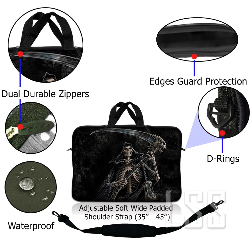 Laptop Notebook Sleeve Carrying Case with Carry Handle and Shoulder Strap - Reaper Skull