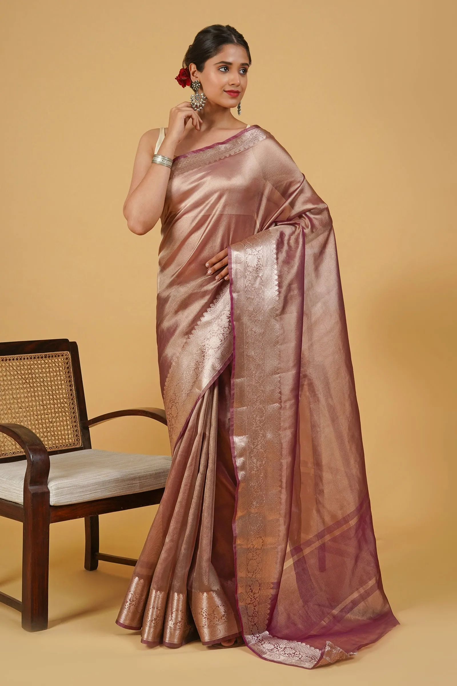 Manikarnika Magenta Banarasi Tissue Saree