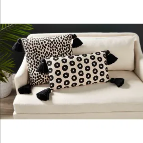 Mudpie Square Black Dot Tassel Pillow