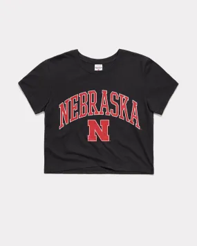 Nebraska Varsity Arch Black Crop Top