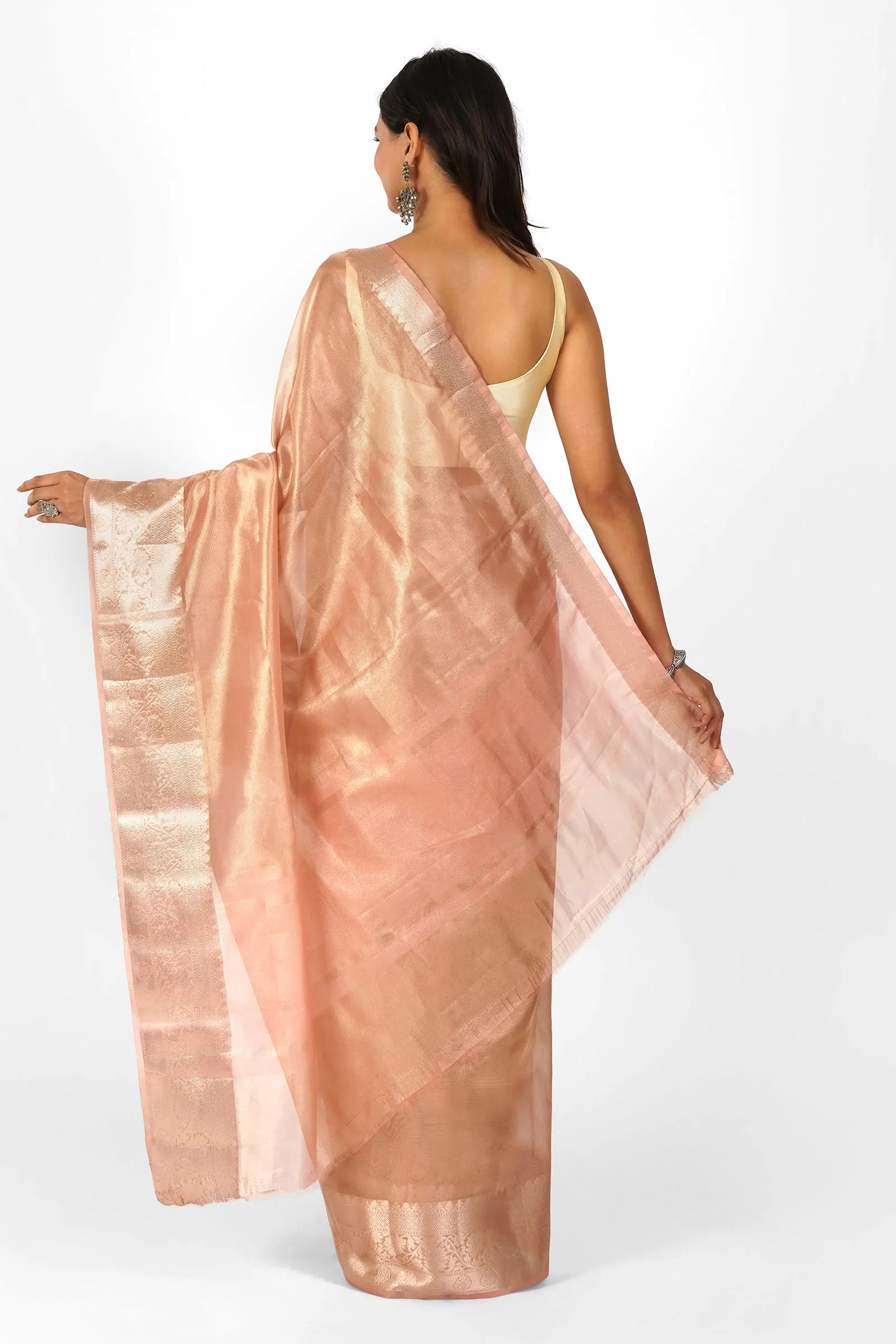 Nirvana Peach Banarasi Tissue Saree