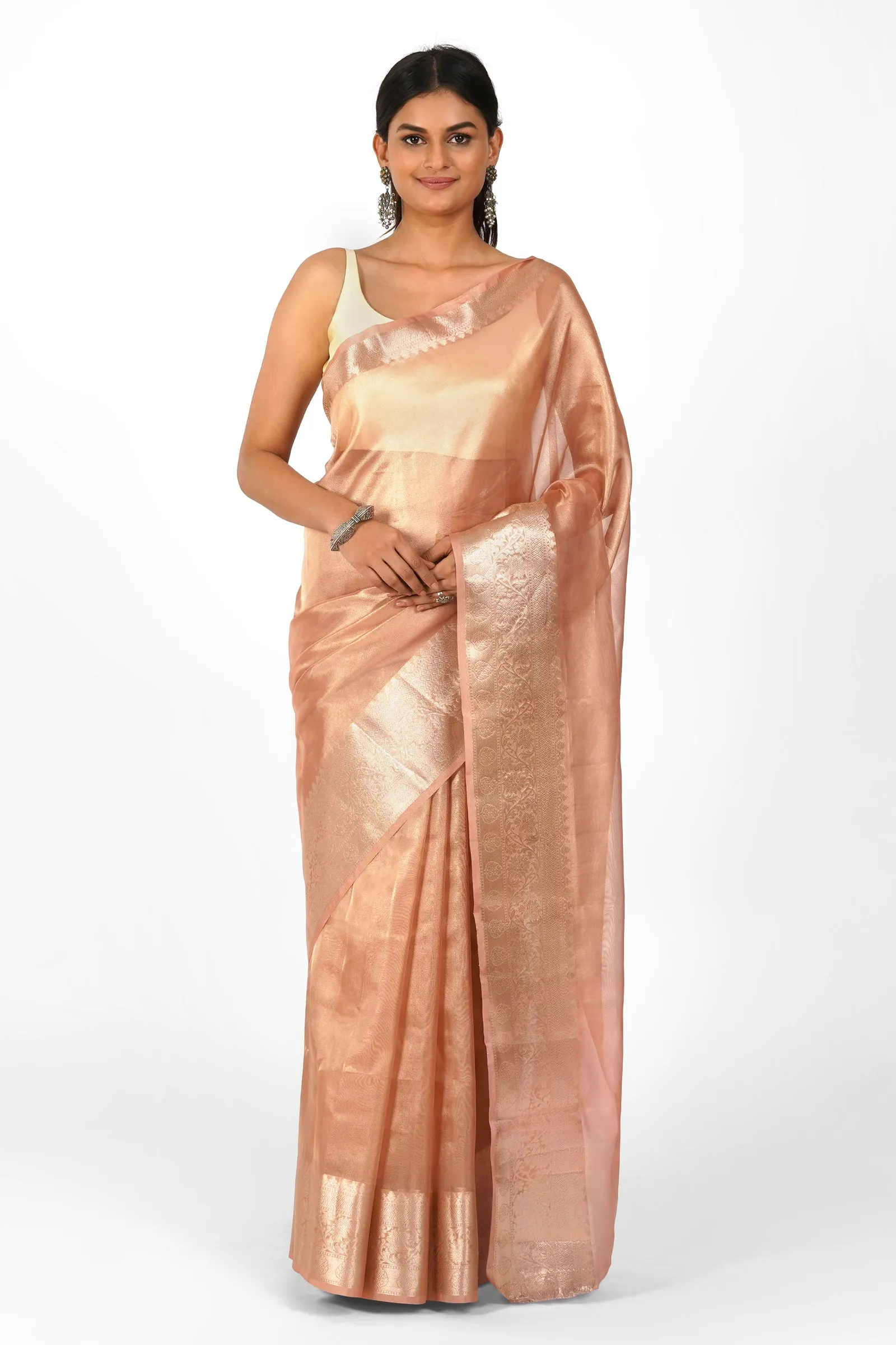 Nirvana Peach Banarasi Tissue Saree