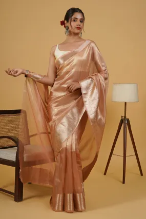 Nirvana Peach Banarasi Tissue Saree