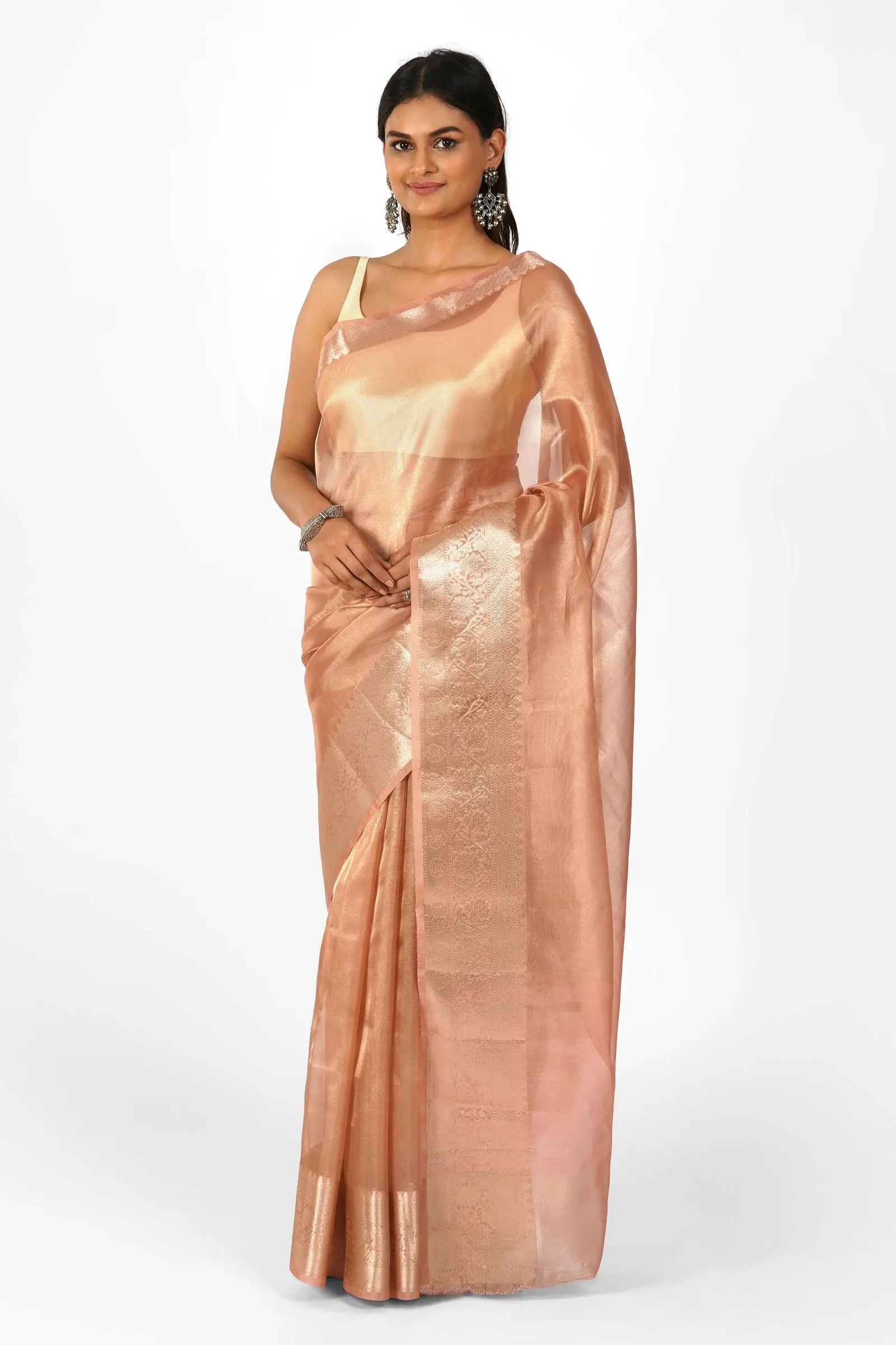 Nirvana Peach Banarasi Tissue Saree