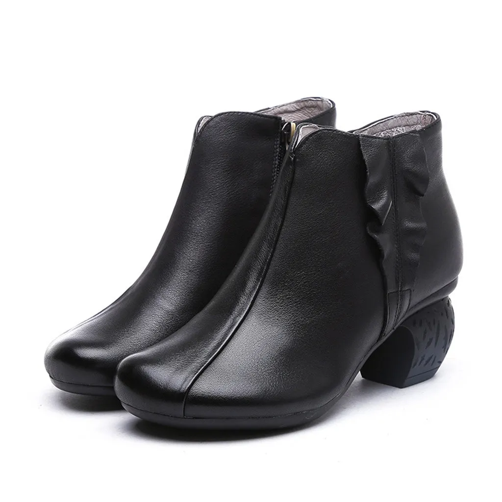 Retro Leather Handmade Women's Chunky Booties