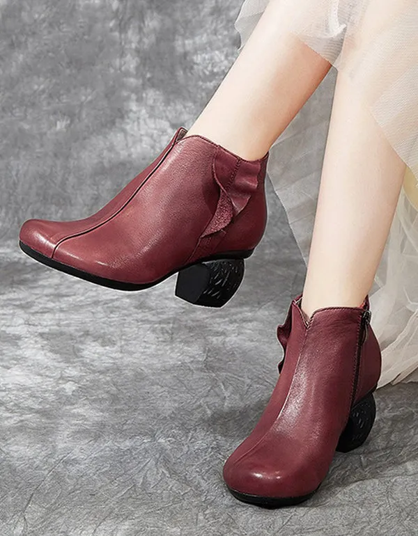 Retro Leather Handmade Women's Chunky Booties