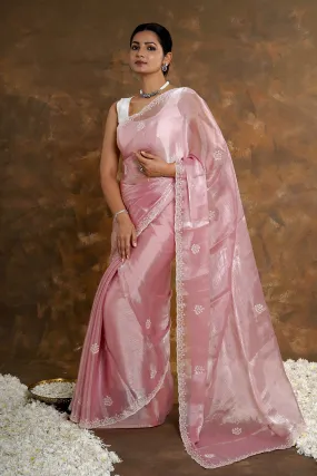 Teejh Bhavna Blush Pink Tissue Saree