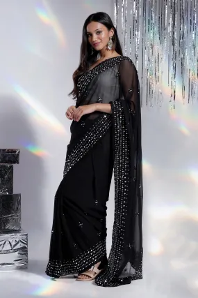 Teejh Daivya Black Georgette Mirror Work Saree