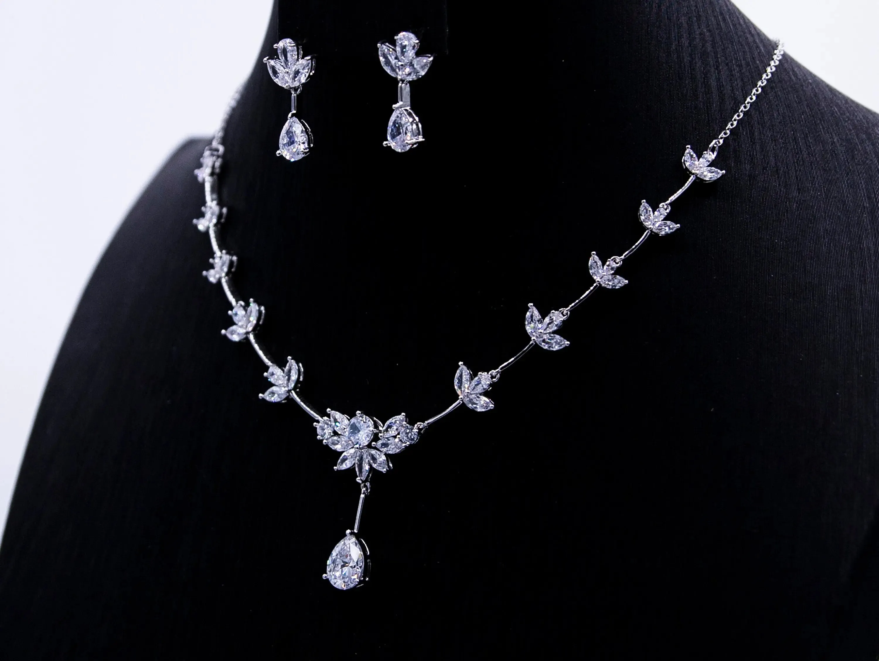 Wedding Jewelry Set | Crystal Necklace   Earrings - Silver