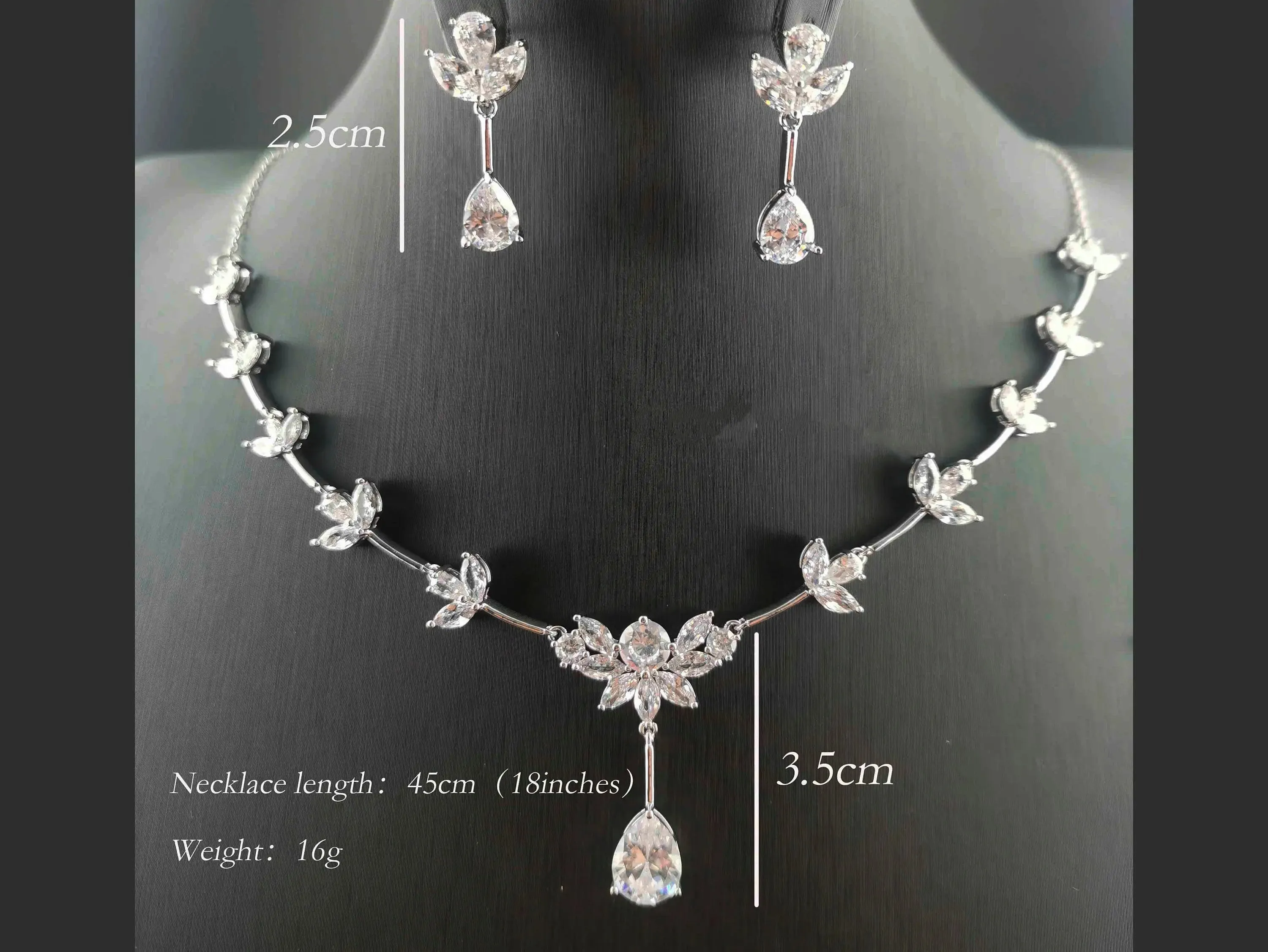 Wedding Jewelry Set | Crystal Necklace   Earrings - Silver