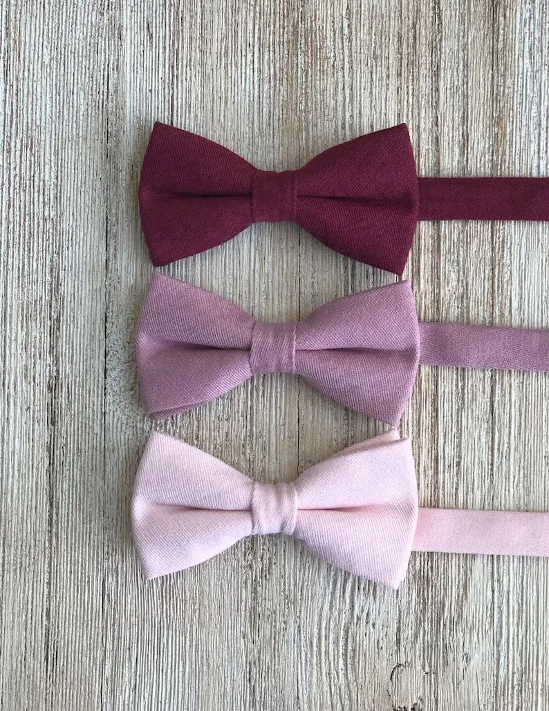 Wine Cotton Linen Pre-Tied Bow Tie